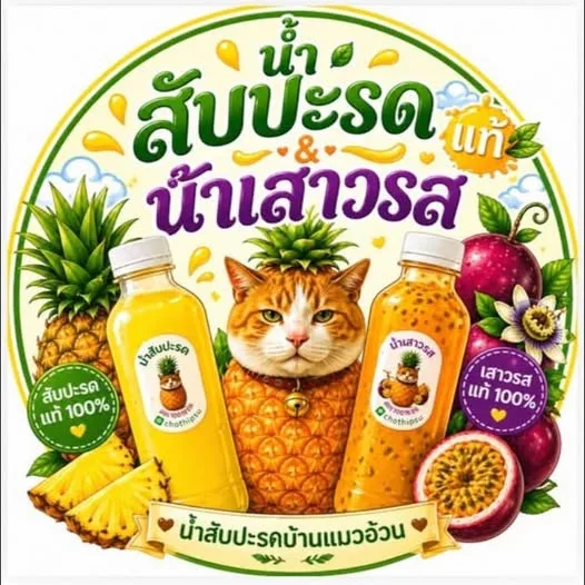 บรรยากาศหน้าร้านน้ำผลไม้บ้านแมวอ้วน / Fresh juices from Fat Cat House